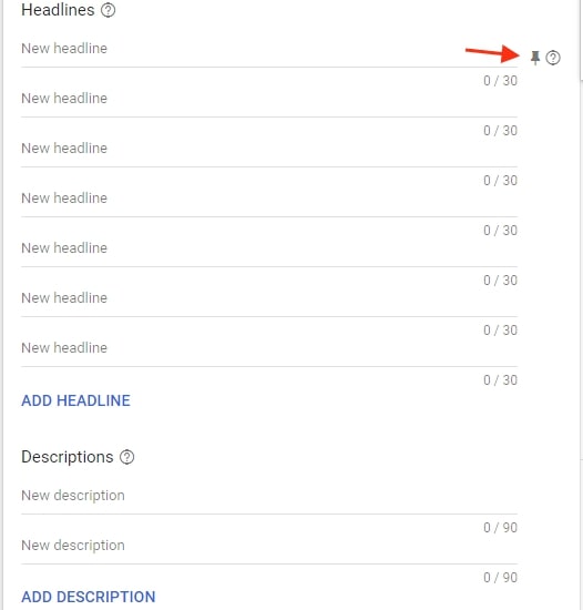 pin headline or description in Google ads