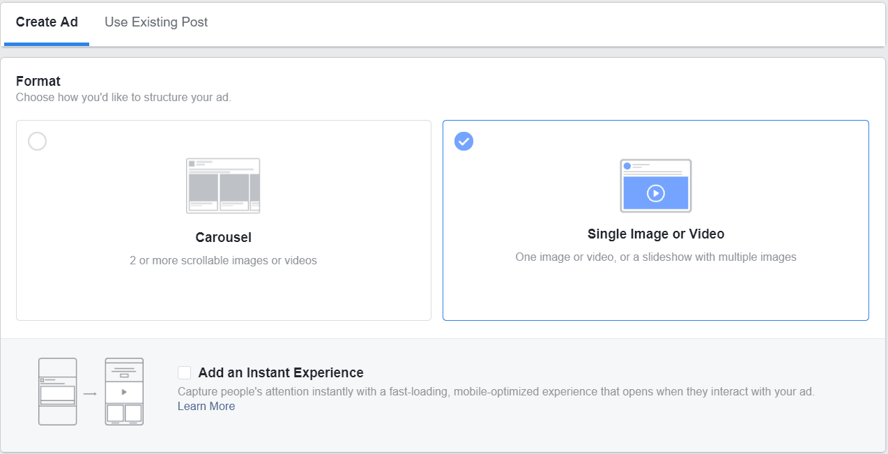 facebook ads format