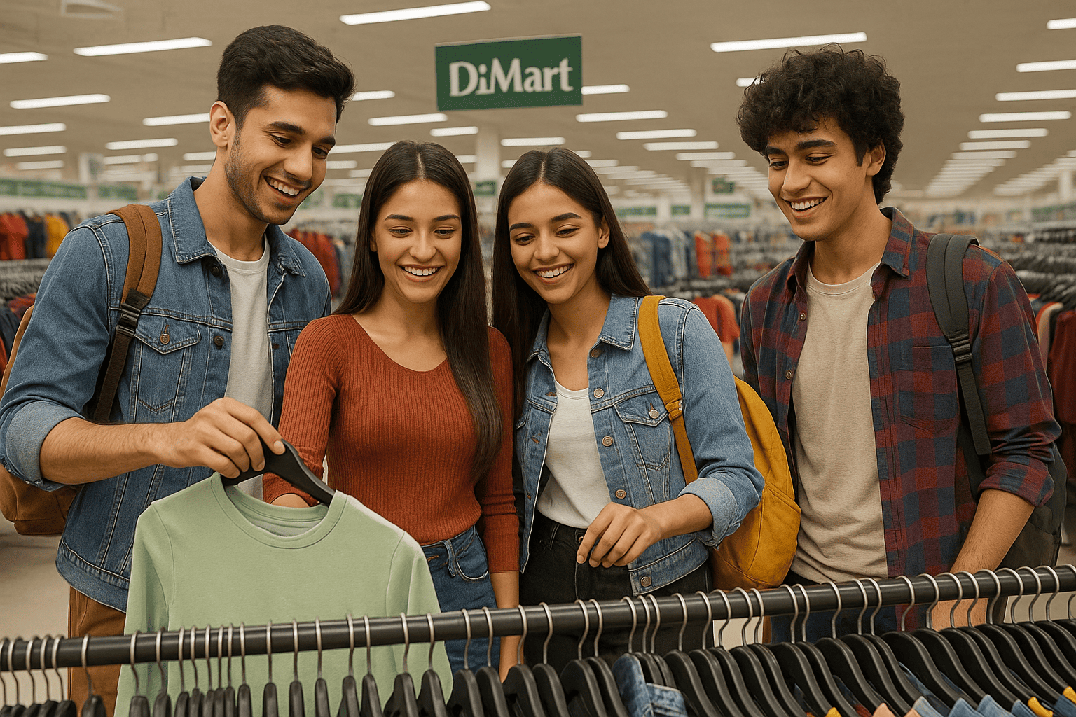 Students shopping trendy college wear at DMart