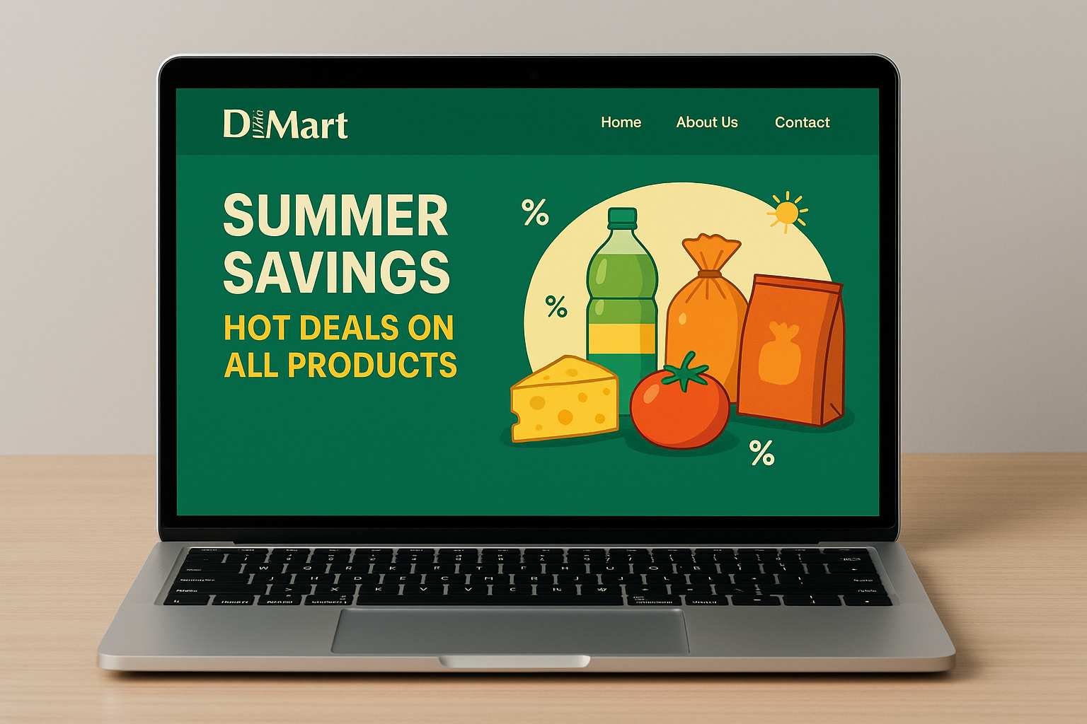 Laptop showing DMart campaign landing page