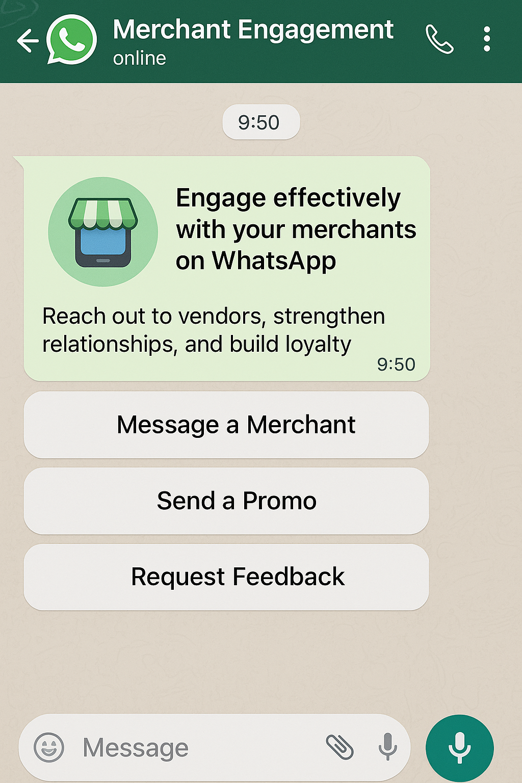 WhatsApp merchant engagement interface